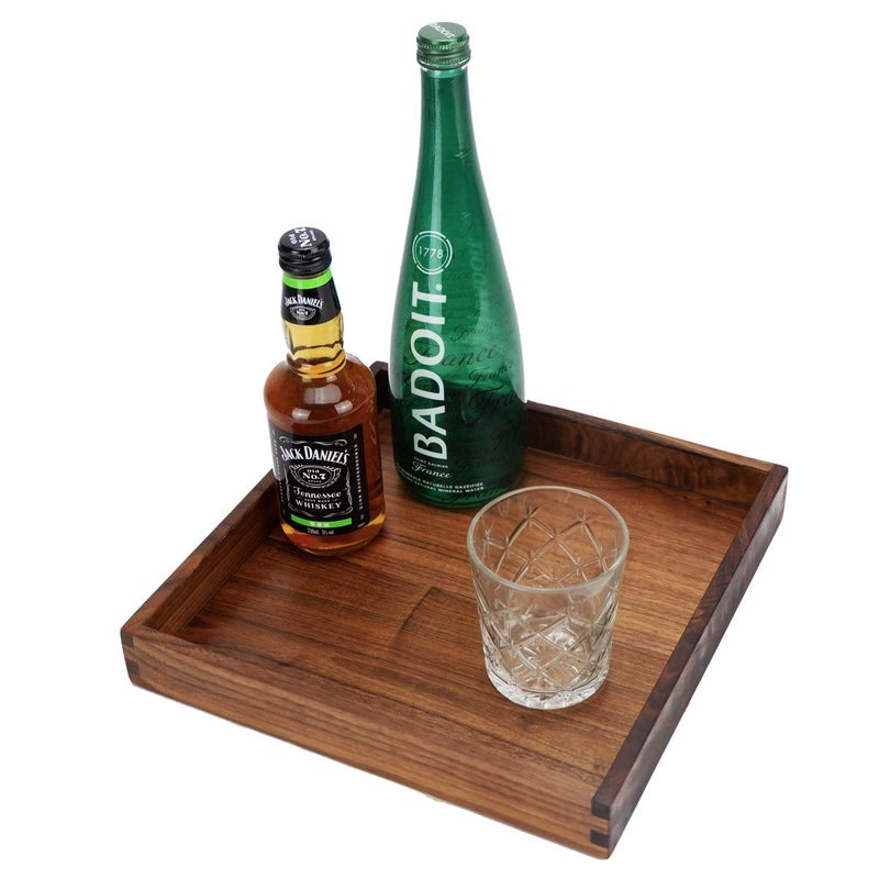 MAGIGO 12 x 12 Inches Small Square Black Walnut Wood Ottoman Tray, Serve Tea, Coffee or Breakfast in Bed, Classic Wooden Decorative Serving Tray - Image 4